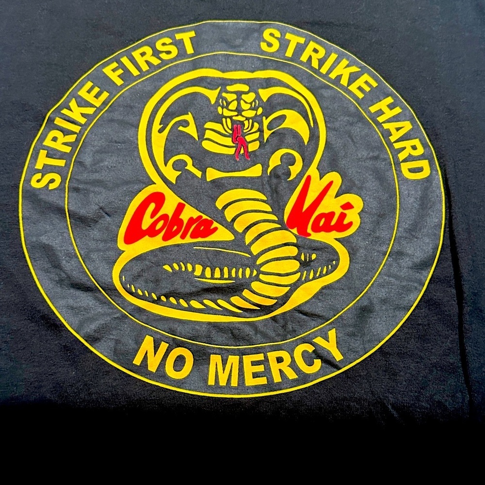Cobra Kai Black T-Shirt with Yellow and Red Logo, Lightweight, Short Sleeve,Cool